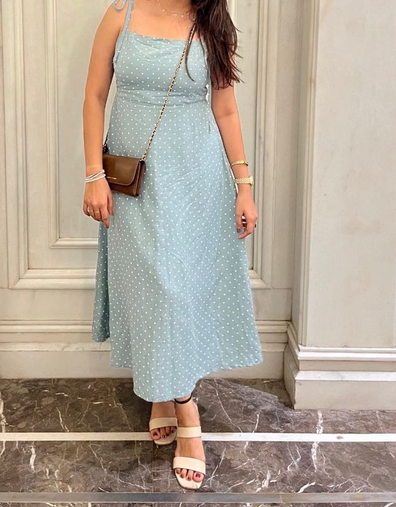 Light Blue Polka Dot Midi Dress