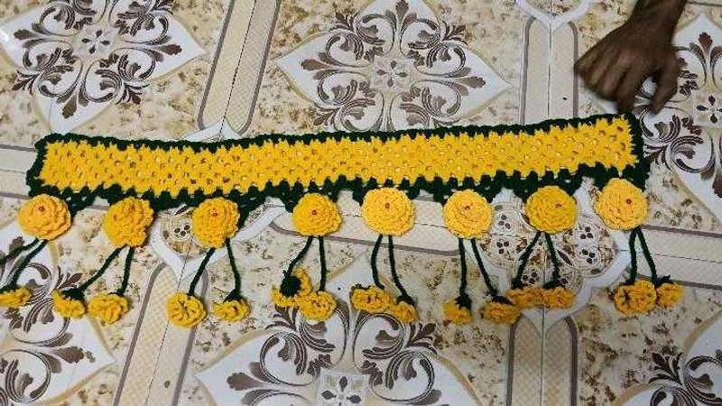 Handmade Yellow Crochet Toran with Flowers