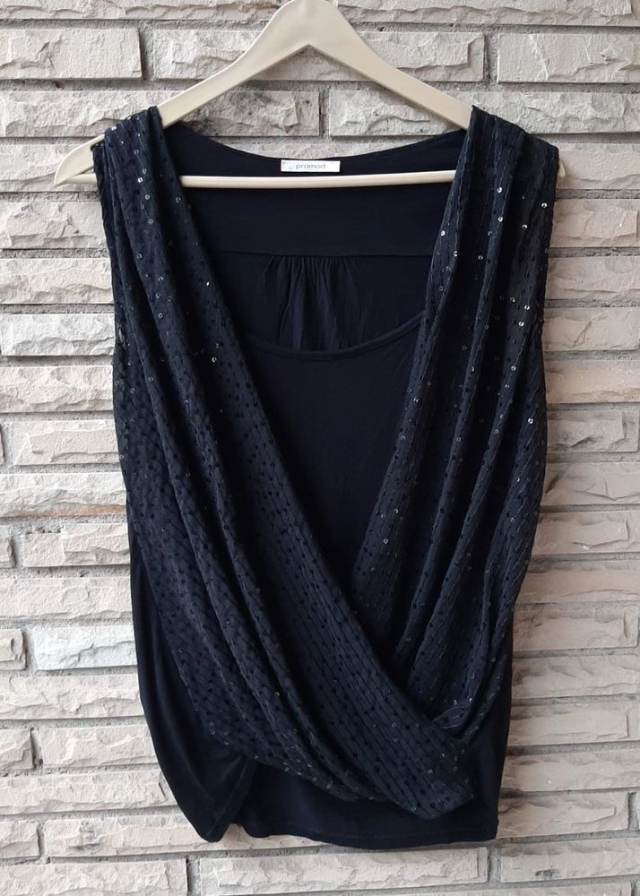 Women's Black Sequin Overlay Top