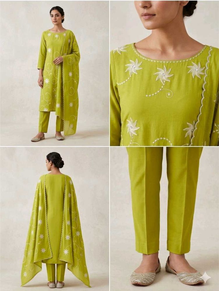Elegant Lime Green Embroidered Kurta Set
