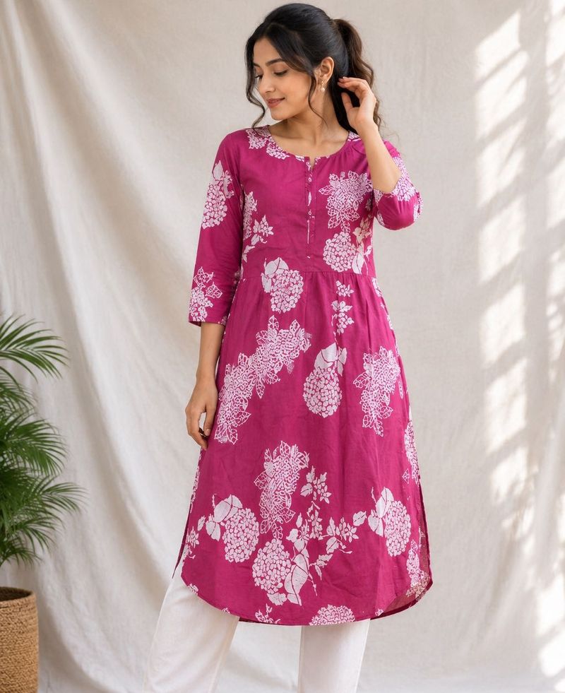 Vibrant Pink Floral Print Kurta