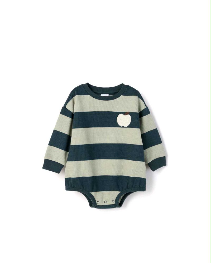 Striped Baby Bodysuit with Apple Applique