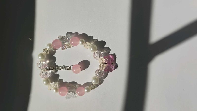 Pink Butterfly Beaded Bracelet