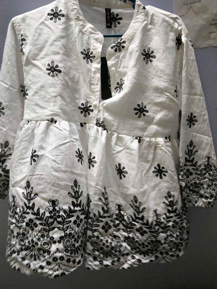 White Kurta with Black Embroidery