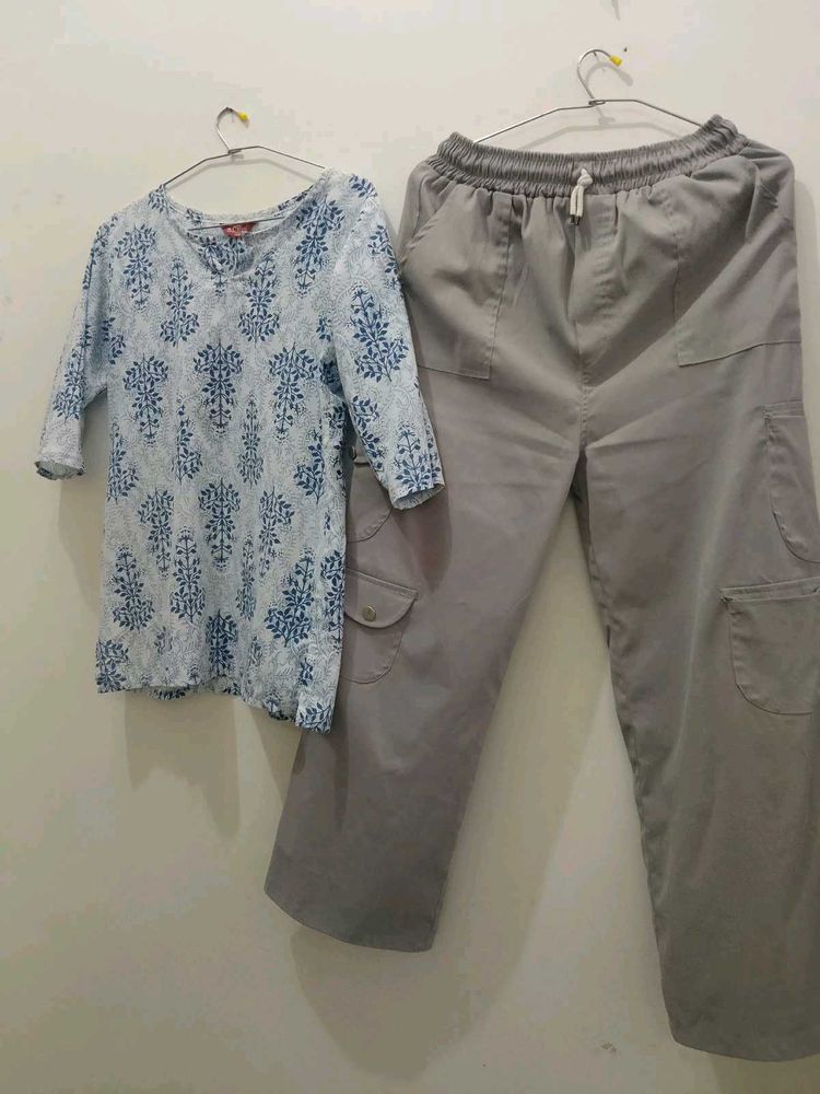 Blue Floral Print Kurta with pants