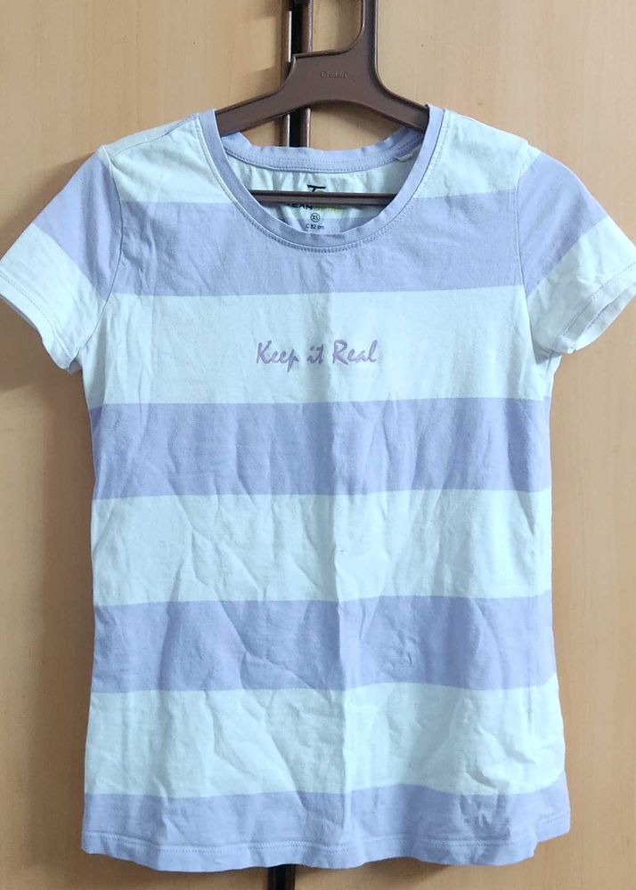 Striped T-Shirt with "Keep it Real" Slogan