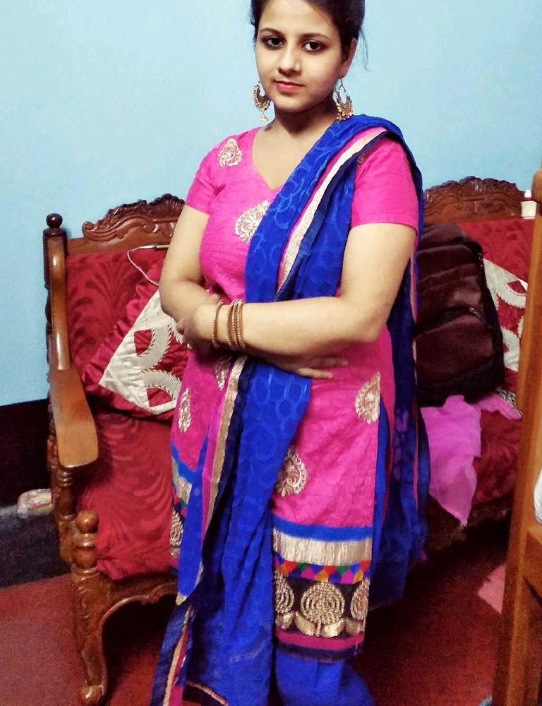 Vibrant Pink &amp; Blue Indian Suit Set