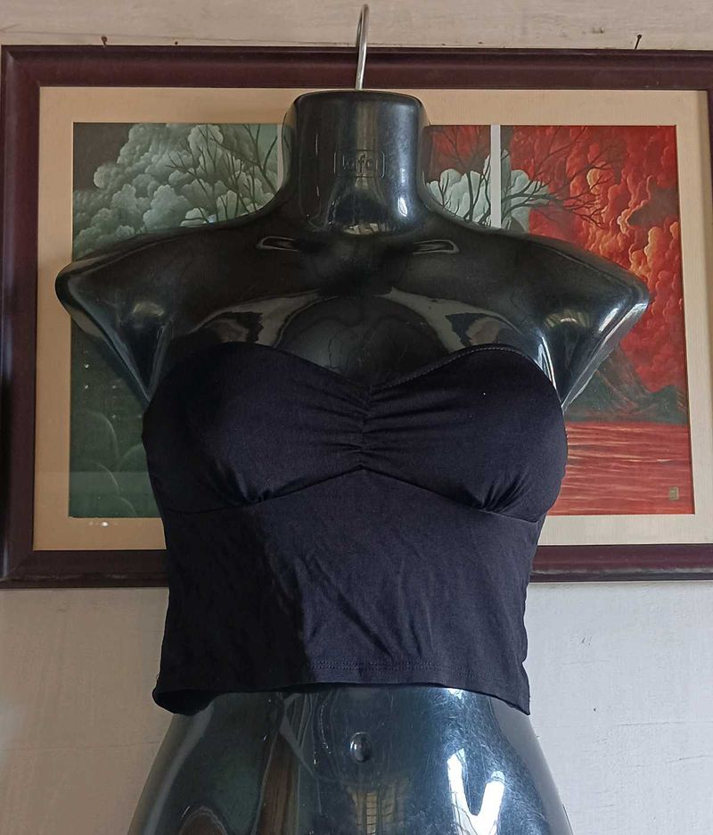 Black Ruched Strapless Crop Top