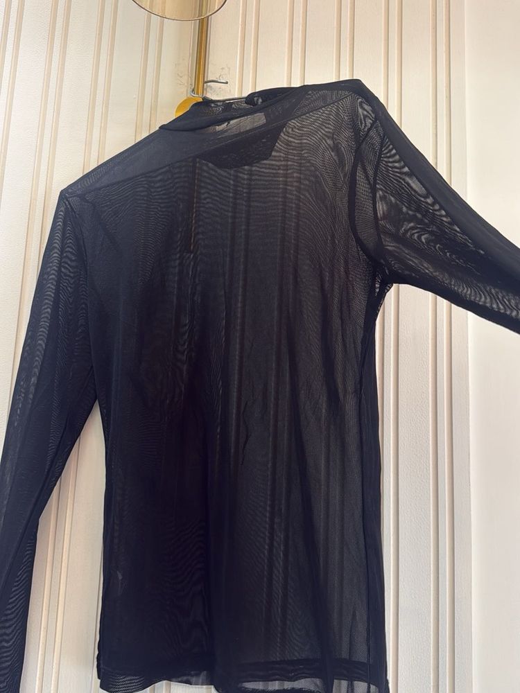 Sheer Black Turtleneck Top