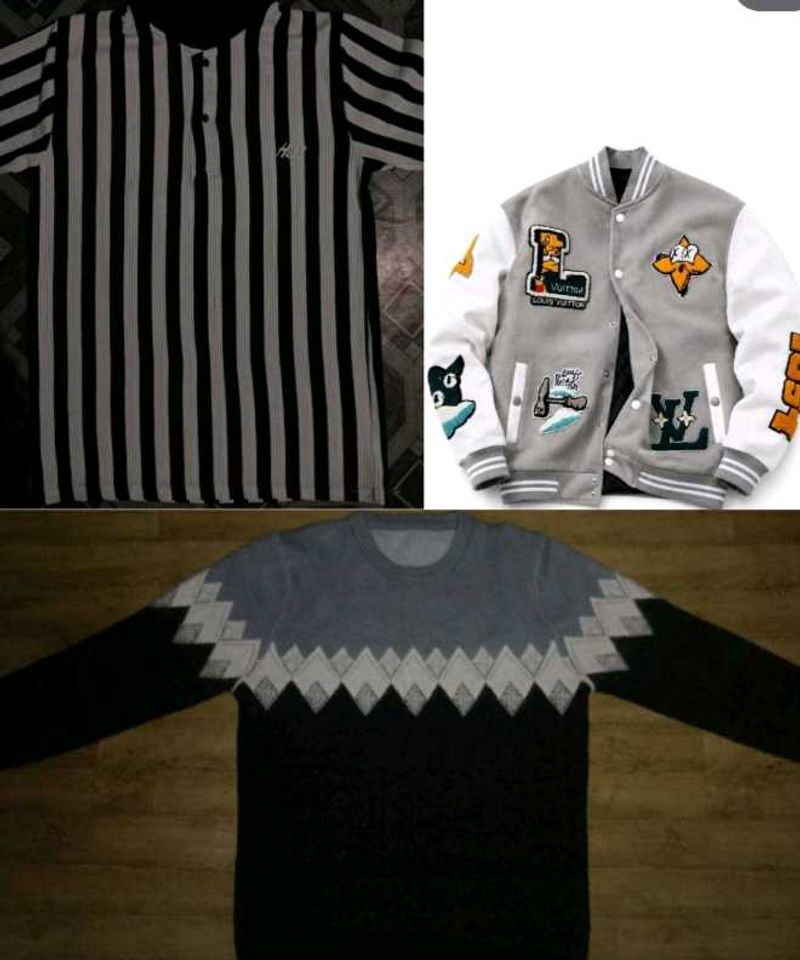 varsity jacket, men's sweatshirt, polo t shirt