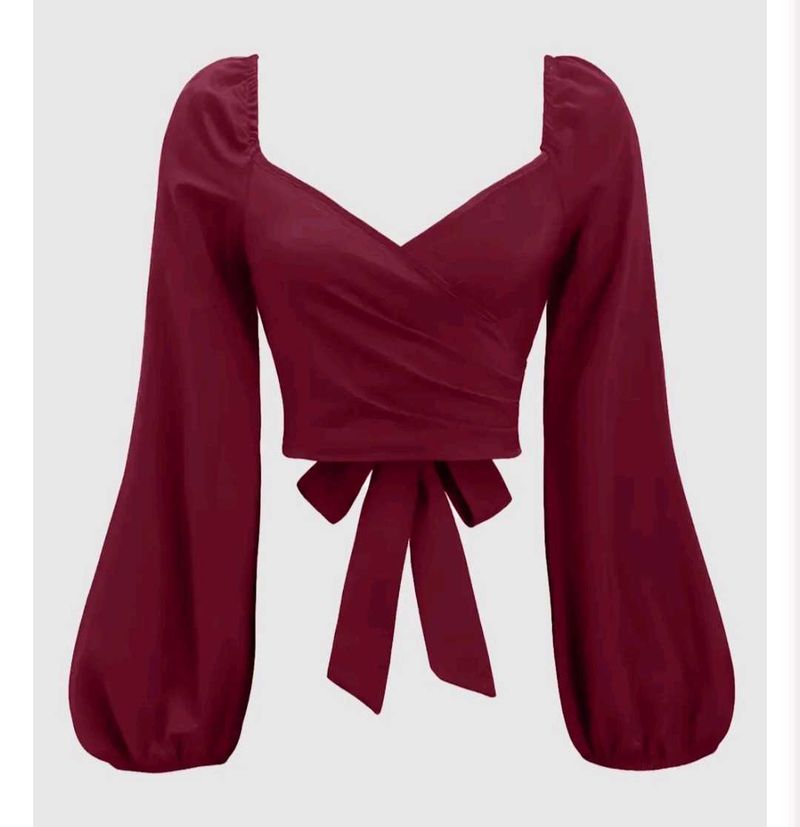 Sweetheart Neck Ballon Sleeve Back Tie Crop Top in