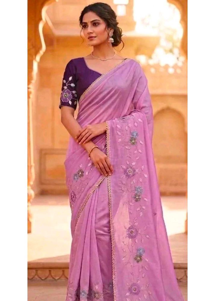Elegant Lavender Embroidered Saree