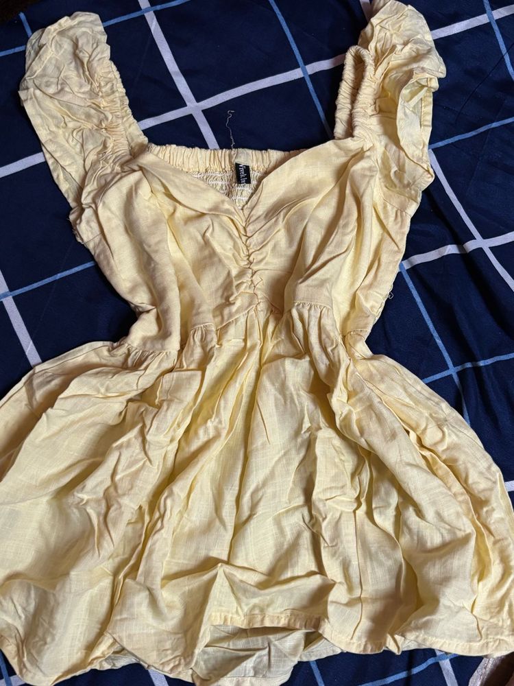 Cute Yellow Ruffled Square Neck top