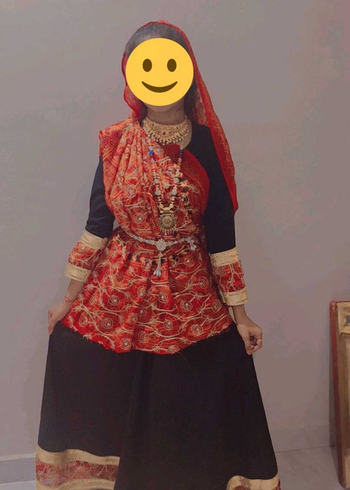 Red &amp; Black Embroidered Lehenga Choli Set