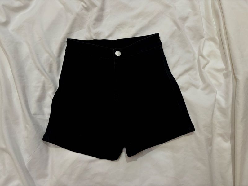 Black High-Waisted Denim Shorts