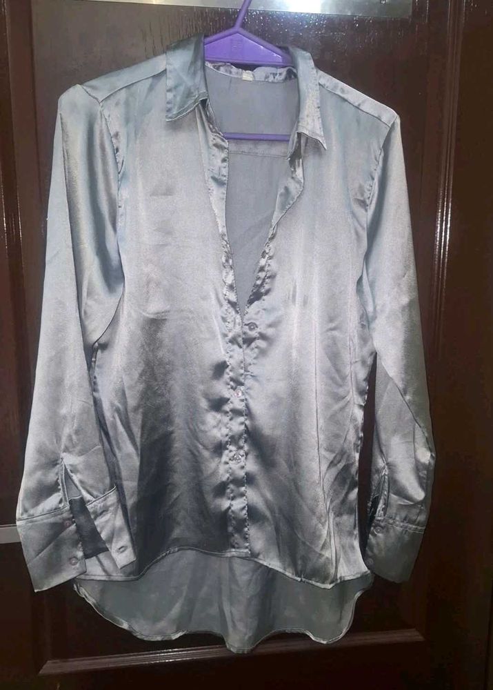 Satin Silver Shirt partywear