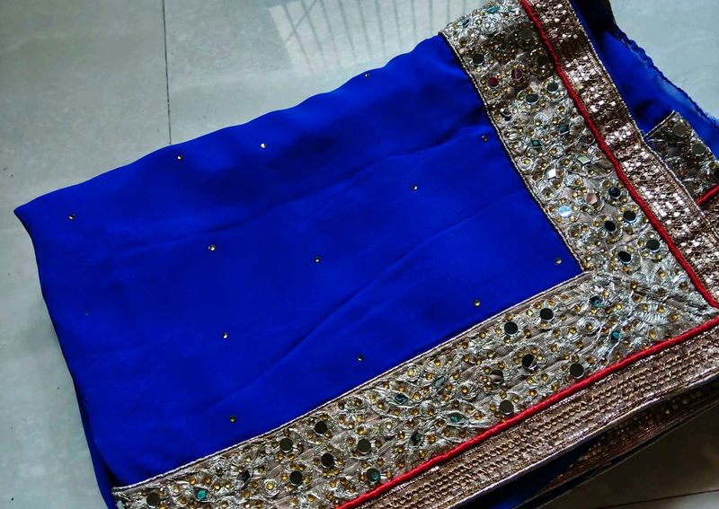 Royal Blue Embellished Saree