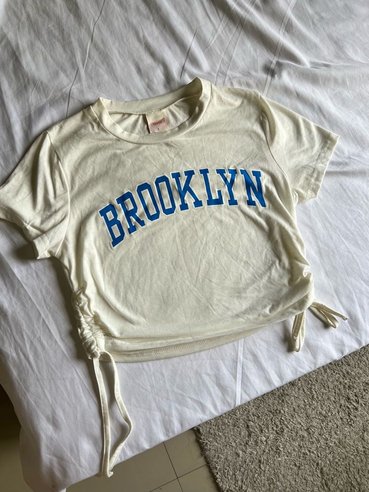 Urbanic - Cream Brooklyn Graphic Crop Top