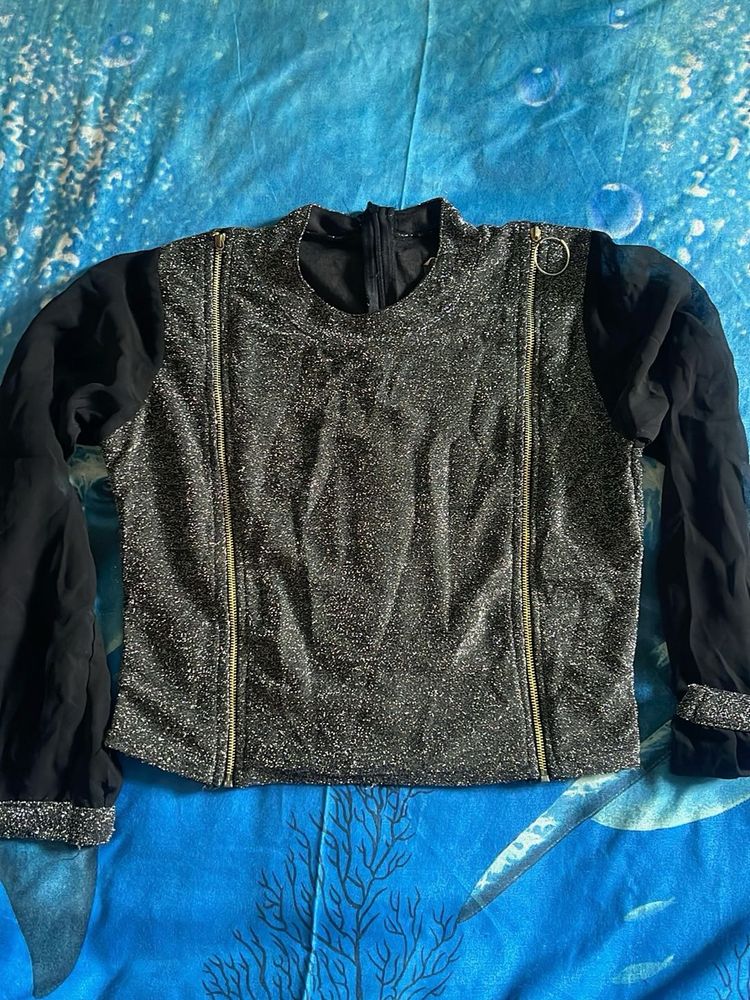 Sparkly Black Sheer Sleeve Top