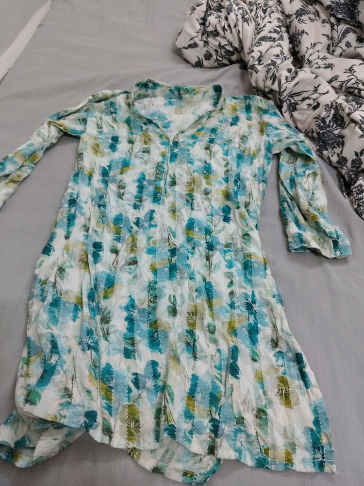 Women's Blue Floral Print Kurta