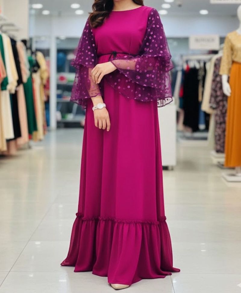 Elegant purple Ethnic Gown without waist ribbon