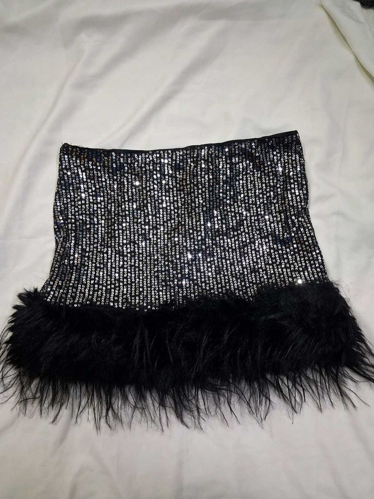 Gorgeous Sequins Furr Mini Skirt✨️🖤
