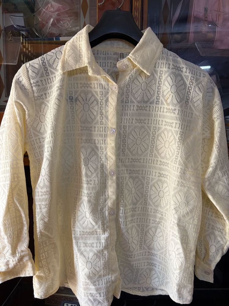 Cream Lace Button-Up Shirt