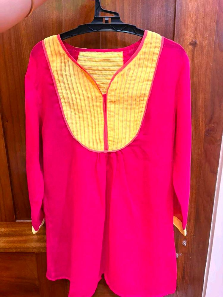 Vibrant Pink &amp; Yellow Kurta