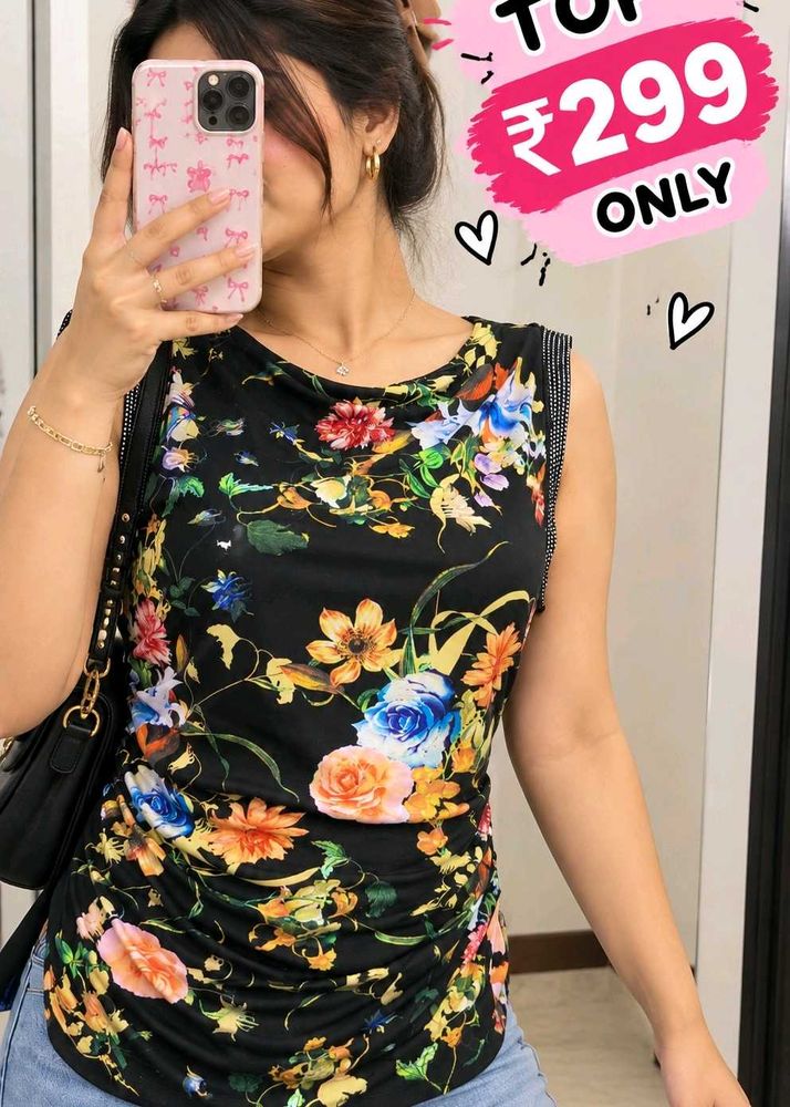 Women's Black Floral Print Sleeveless Top 34"-38"
