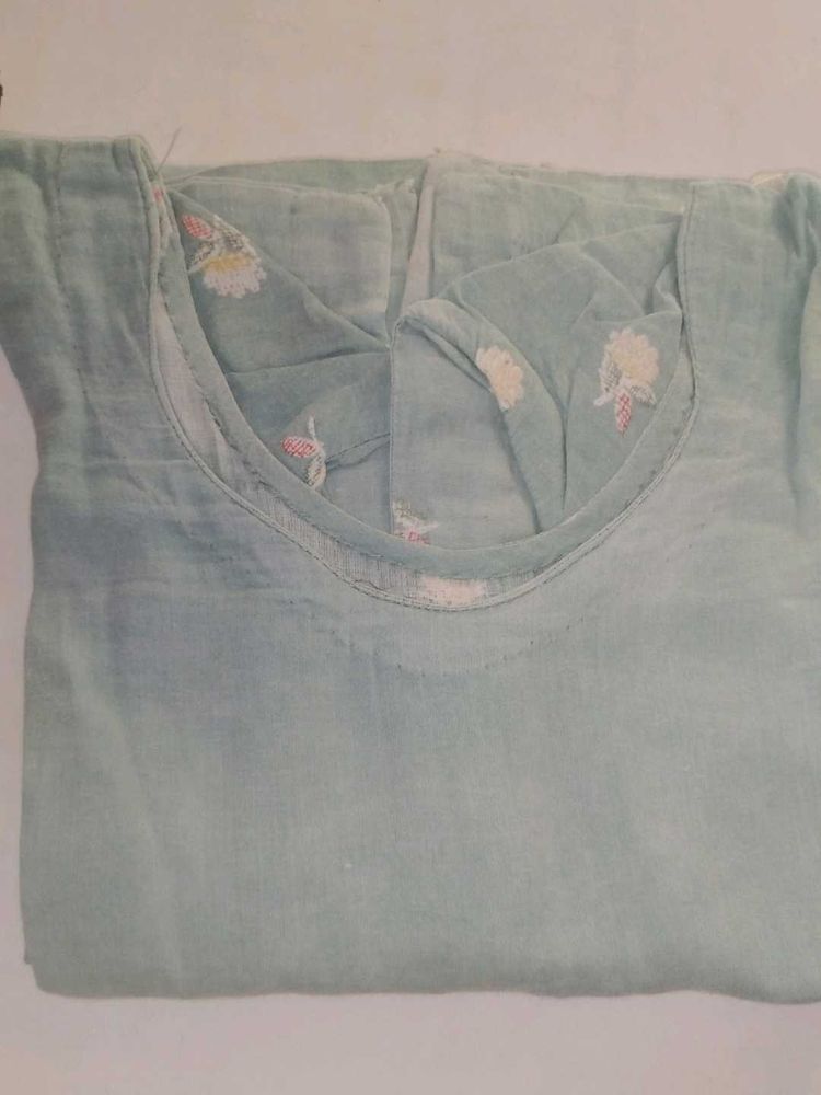 Light Blue Embroidered Blouse