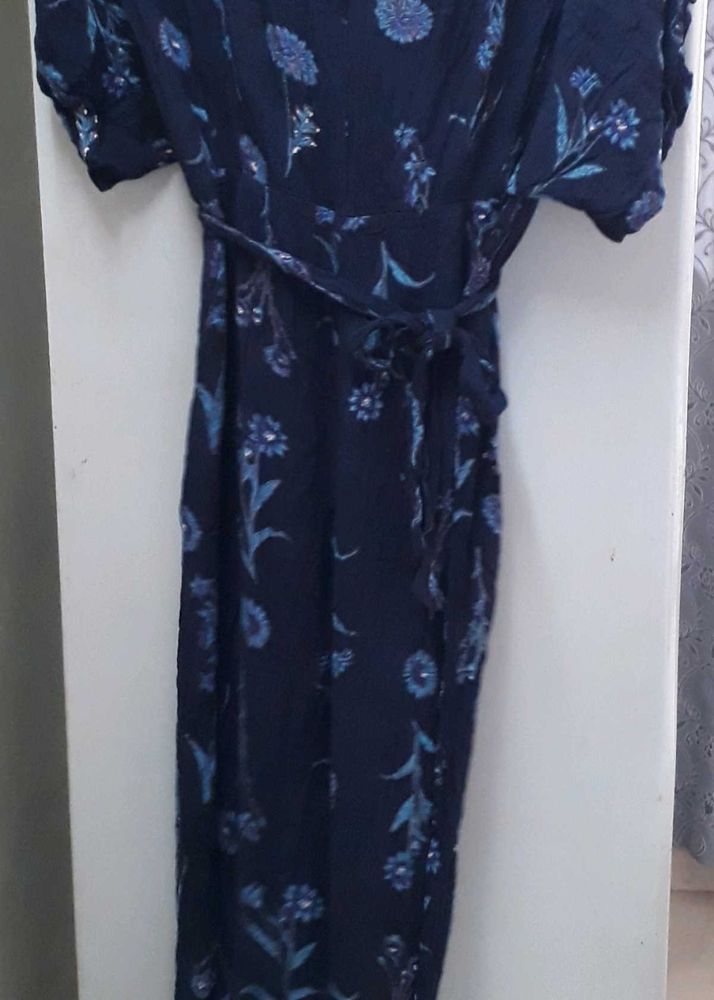 Navy Blue Floral Print Jumpsuit