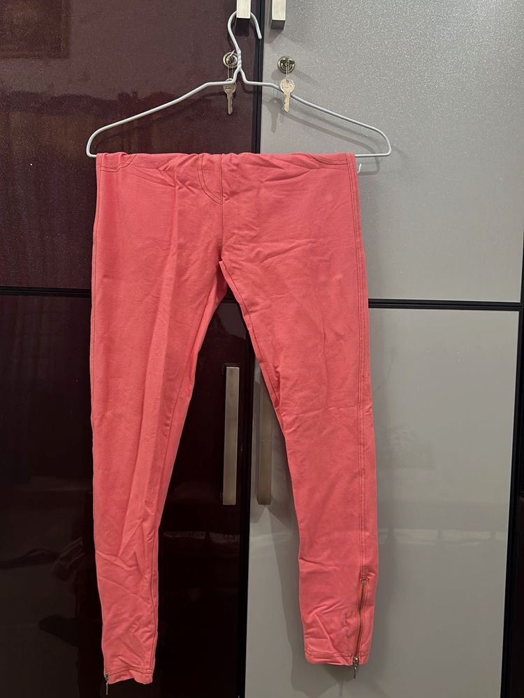 Coral Zippered Ankle Jeggins