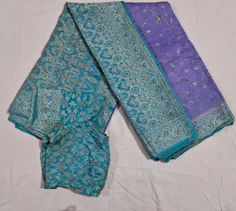 Stunning Embroidered Silk Saree with Blouse (free