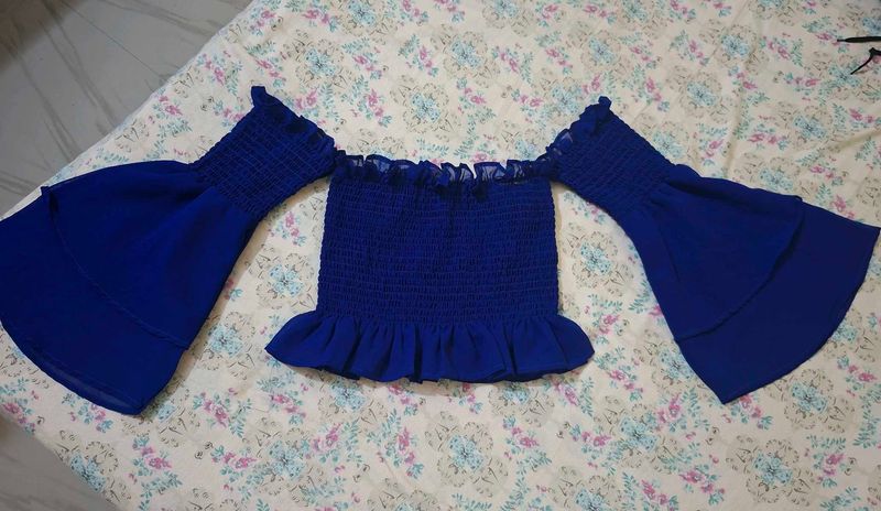 Royal Blue Off-Shoulder Smocked Crop Top 💙