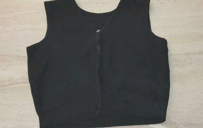 Black V-Neck Button-Up Sweater Vest
