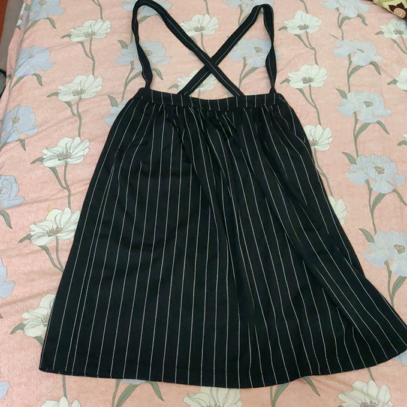 ONLY A line striped skirt with suspenders