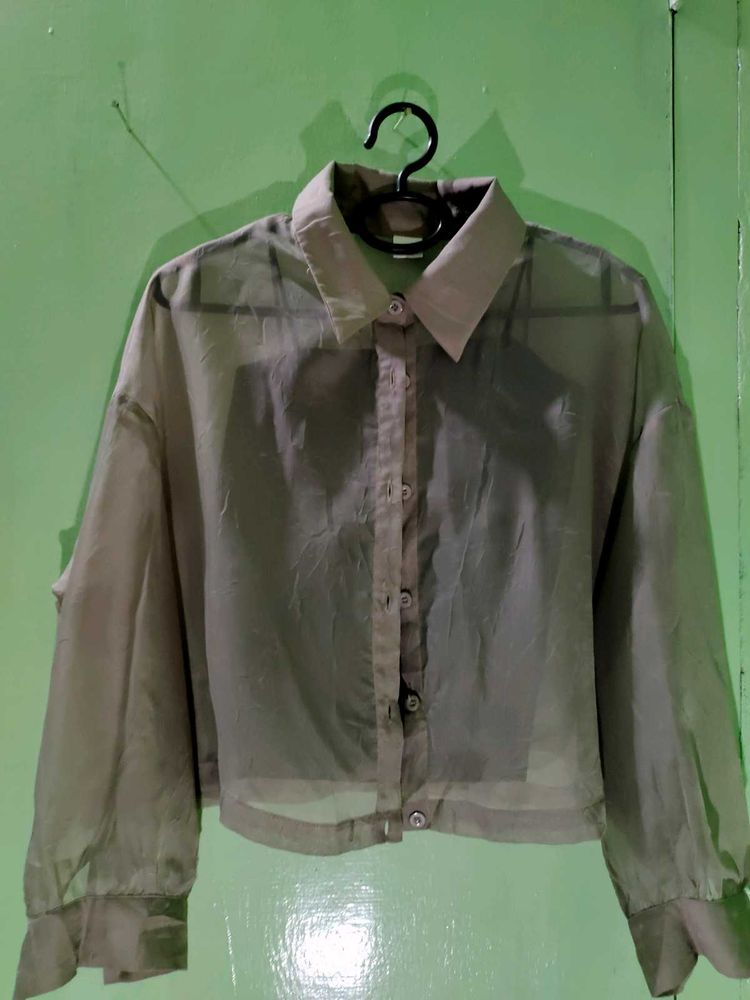 SALE‼️‼️‼️Sheer Collared Button-Up Shirt