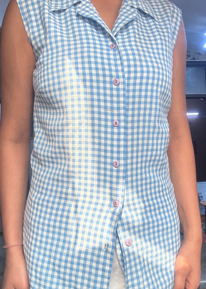 Chekered Shirt With Sky Blue And White Stripes
