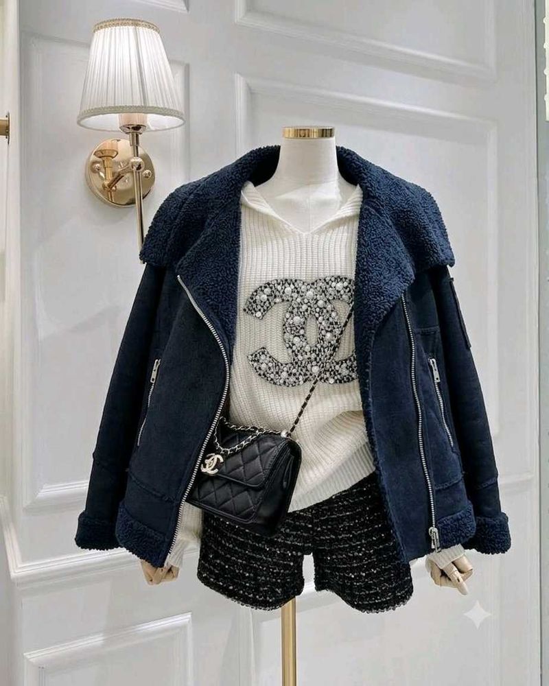 Black Faux Suede &amp; Shearling Jacket