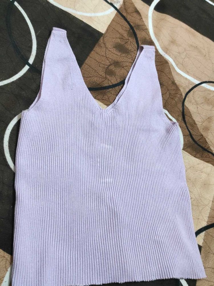 Lavender Ribbed V-Neck Tank Top