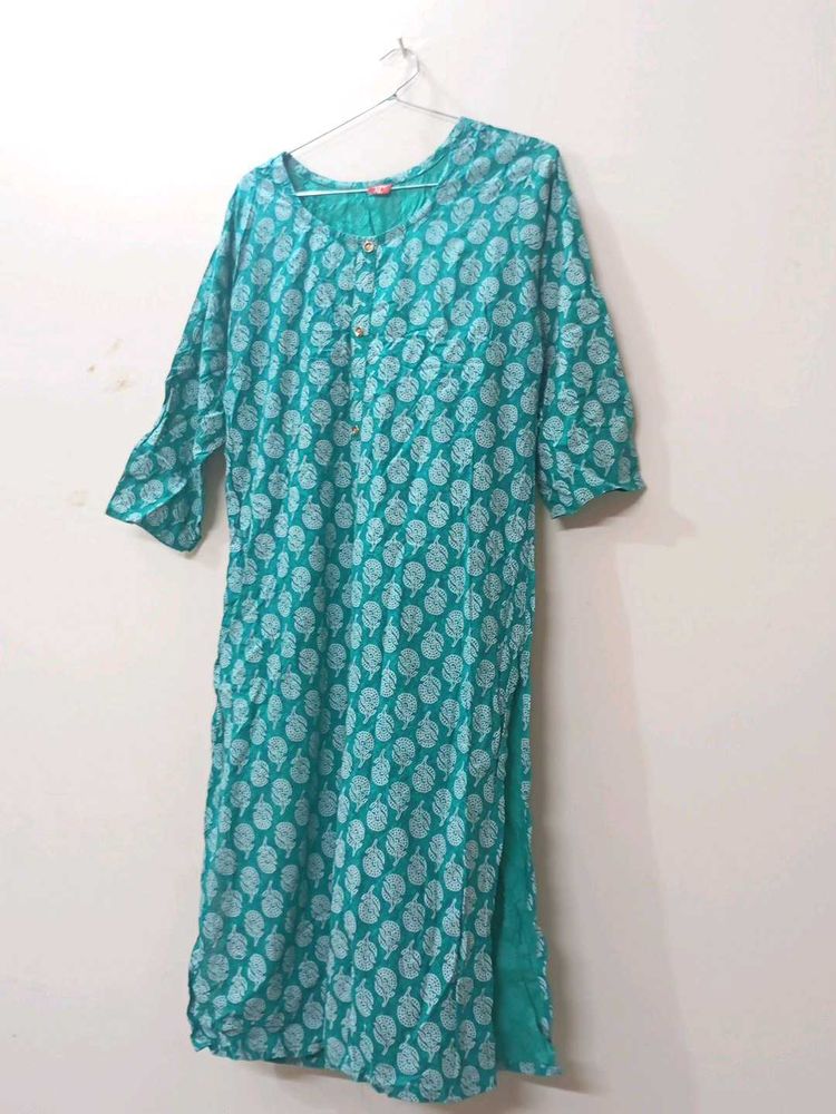 Teal Kurti with White Print
