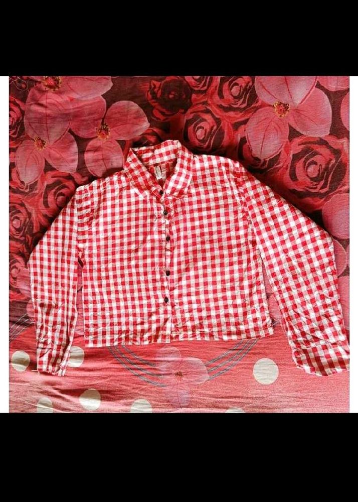 Red Gingham Button-Up Shirt