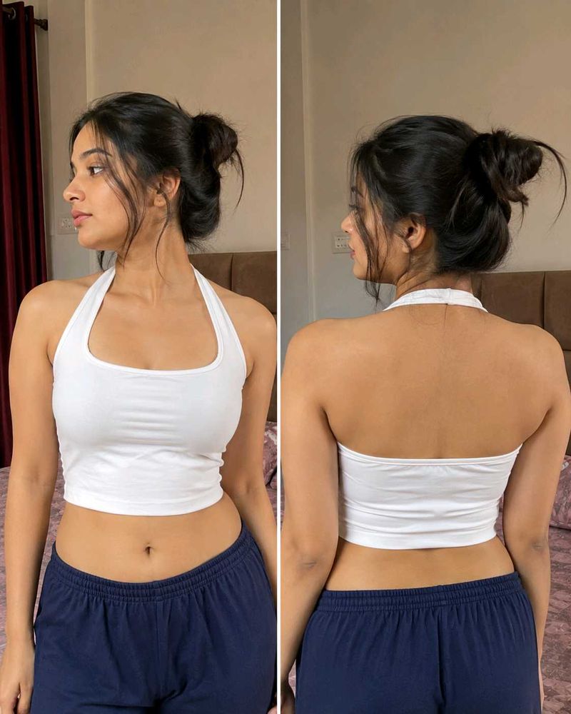 White SHEIN Halter Crop Top