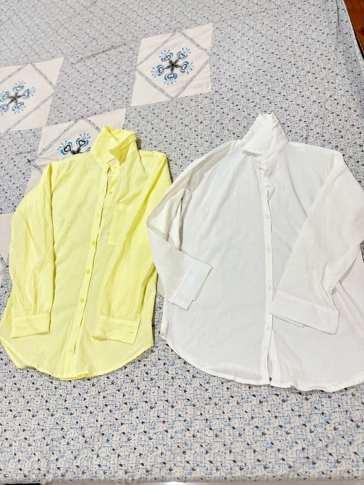 New Set of 2 Chic Yellow &amp; White Button-Up Shirts