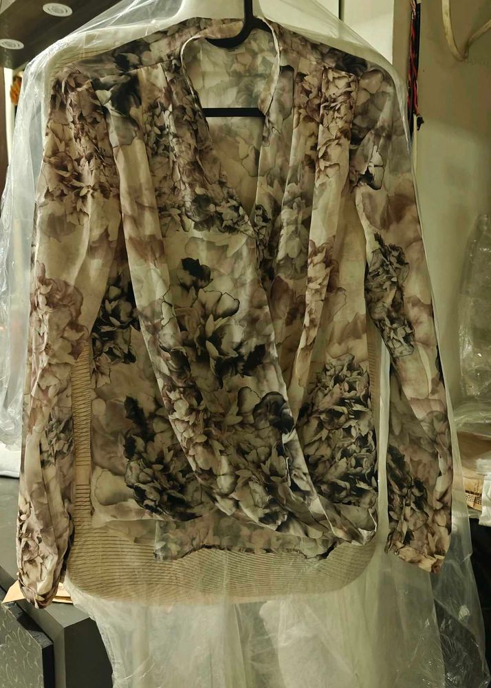 Elegant Floral Print Wrap Blouse