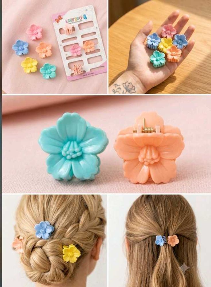 🎀 Pack of 12 Mini Hair Clutches | Flowers, Hearts