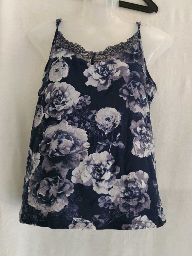 Floral Cami Top with Lace Trim