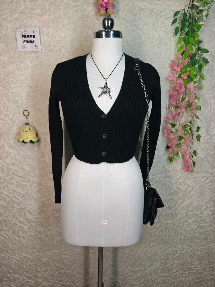 Y2K Black Cropped Cardigan