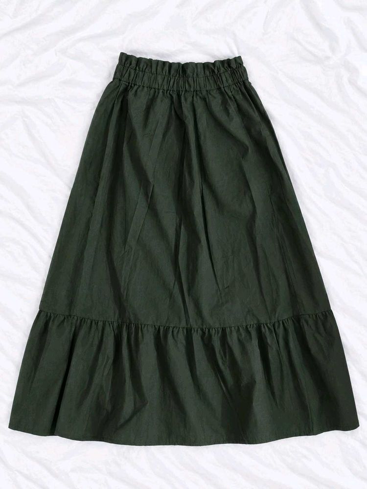Dark Olive Green Uniqlo Tiered Maxi Skirt