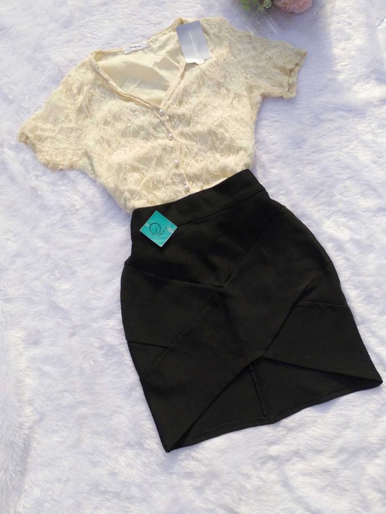 Free Delivery Elegent Korean  Top &amp; Skirt Set🫂?